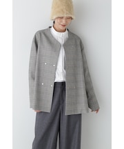 ◆チェック柄ボンディングスタンドカラーブルゾン