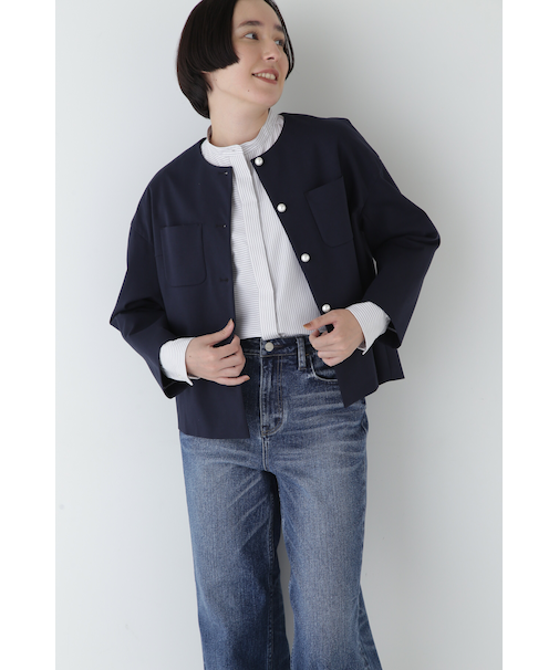 ◆ストレッチポンチノーカラーパールボタンジャケット