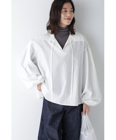 ◆綿麻ボイルスキッパーボリュームブラウス