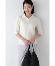 ◆コットンケーブル柄ポロニットプルオーバー