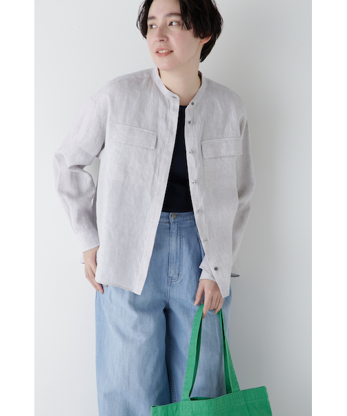 ◆ハードマンリネンバンドカラーシャツブラウス