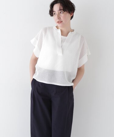 ◆コットンポリエステルシアーチェックスキッパー