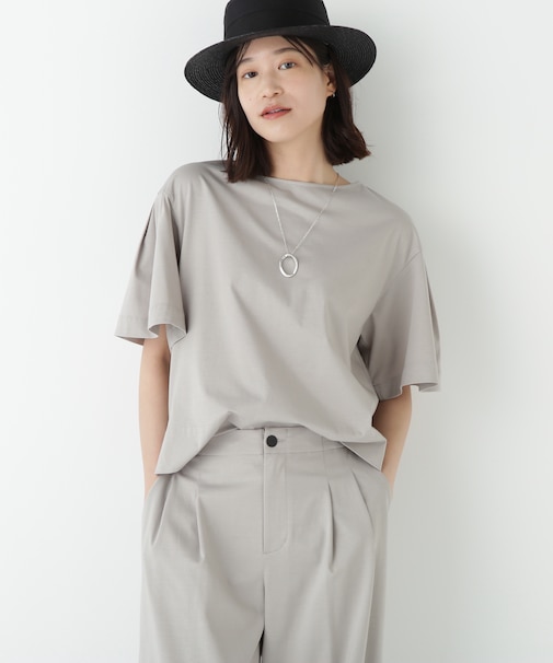 ◆プレーティング天竺タックスリーブボートネックプルオーバー