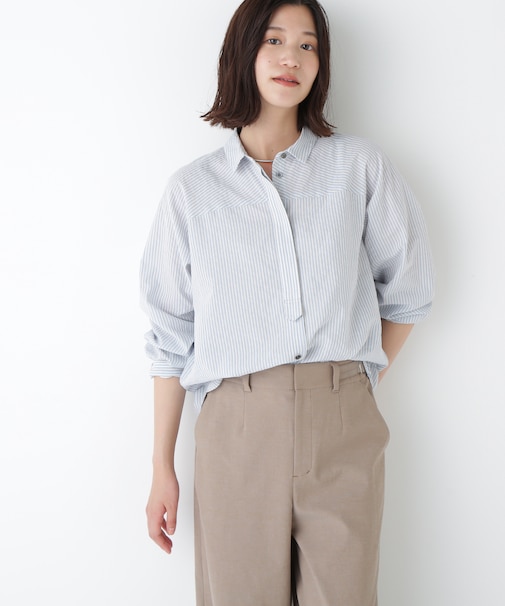 ◆パナマサッカーストライプシャツブラウス