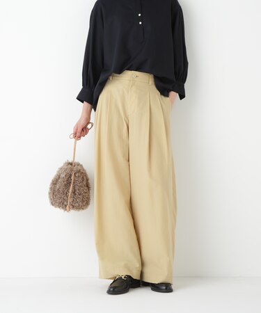 ◆綿ナイロンタッサータックワイドパンツ