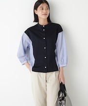 ◆セルロースレーヨンスムースドッキング７分袖ブラウス