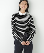 ◆ストレッチポンチシャツカラードッキングプルオーバー