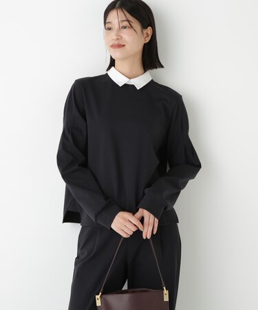 ◆ストレッチポンチシャツカラードッキングプルオーバー