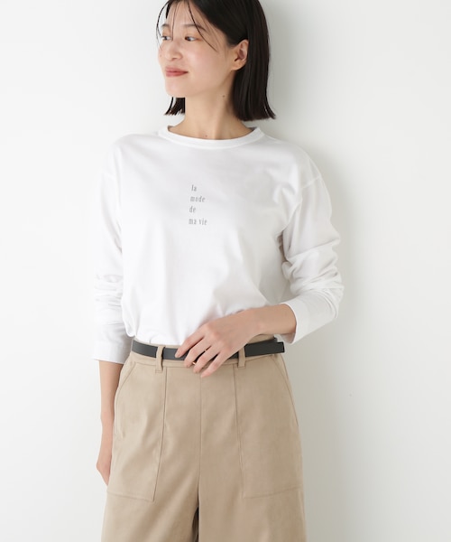 ヒューマンウーマン　コットン長袖ロゴT ロゴエンブロイダリーロングスリーブTシャツ | human woman
