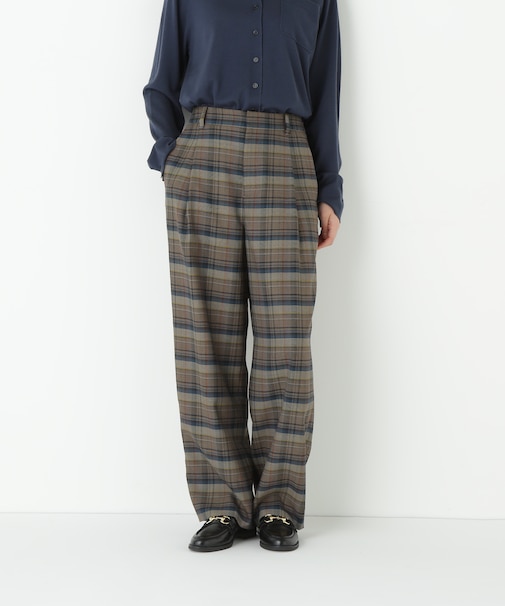 ◆先染めチェックタックセミワイドパンツ