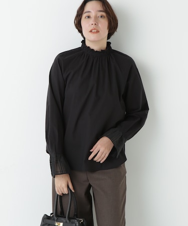 袖チェックジャガードブラウス