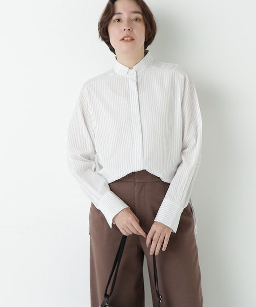 ストライプローンハイネックシャツ