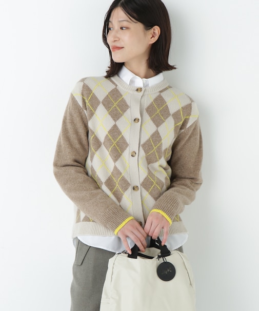 ウールＭＩＸアーガイルクルーネックカーディガン