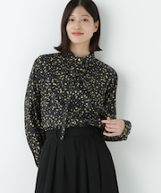 プチフラワープリントボウタイシャツブラウス