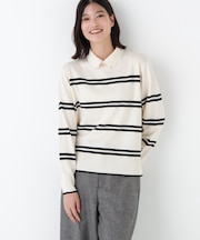 ◆ハイゲージプレーティング天竺衿付きニット