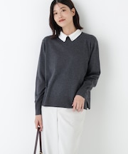 ◆ハイゲージプレーティング天竺衿付きニット