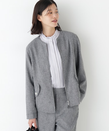 ◆リングツィードノーカラーブルゾン