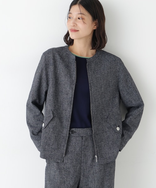 ◆リングツィードノーカラーブルゾン