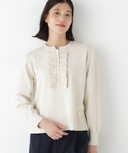 ◆オーガニックコットン混プレーティング前立フリルプルオーバー