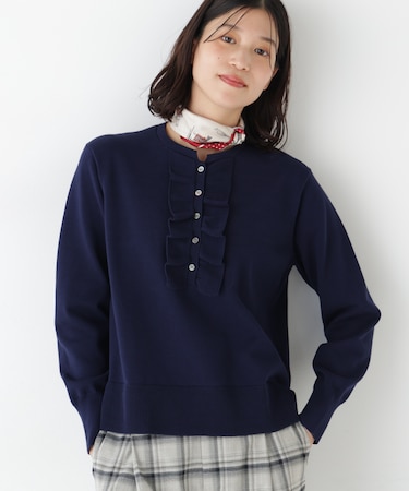 ◆オーガニックコットン混プレーティング前立フリルプルオーバー