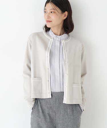 ◆オーガニックコットン混プレーティングライン入カーディガン
