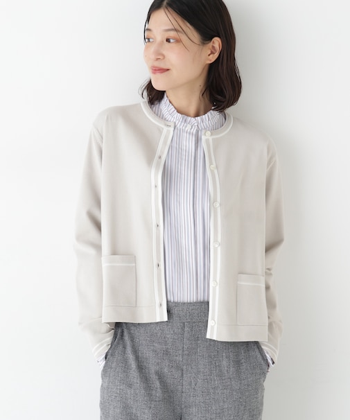 ◆オーガニックコットン混プレーティングライン入カーディガン