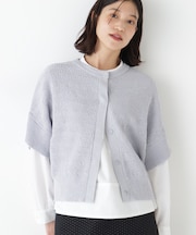 ◆綿ポリエステルヘリンボーン柄半袖はおり