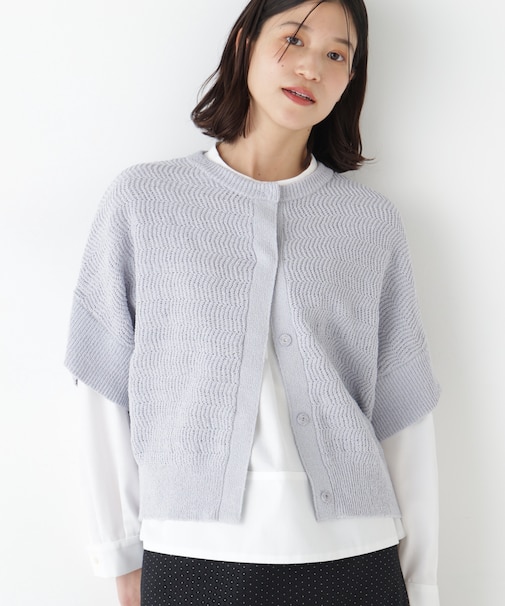 ◆綿ポリエステルヘリンボーン柄半袖はおり