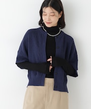 ◆綿ポリエステルヘリンボーン柄半袖はおり