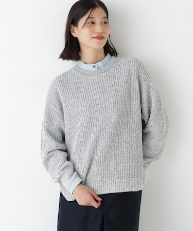◆ネップ入ペーパーヤーン片畦クルーネックプルオーバー