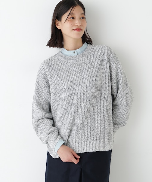 ◆ネップ入ペーパーヤーン片畦クルーネックプルオーバー