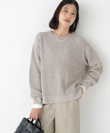 ◆ネップ入ペーパーヤーン片畦クルーネックプルオーバー