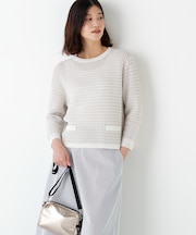 ◆ミドルゲージギマ地柄クルーネックＰ／Ｏ