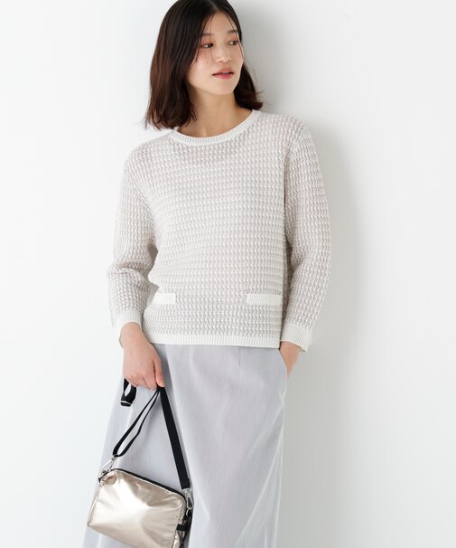 ◆ミドルゲージギマ地柄クルーネックＰ／Ｏ