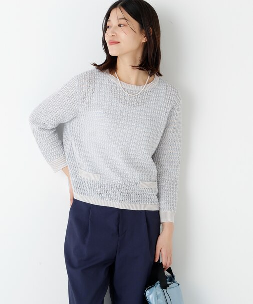 ◆ミドルゲージギマ地柄クルーネックＰ／Ｏ