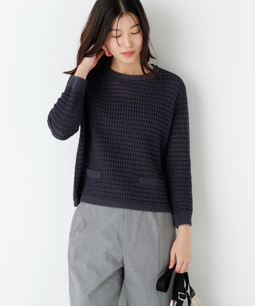 ◆ミドルゲージギマ地柄クルーネックＰ／Ｏ