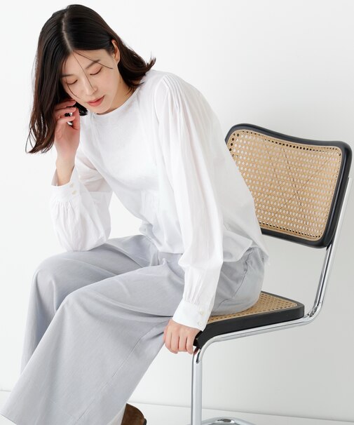 ◆インドキルトヨークノーカラーブラウス