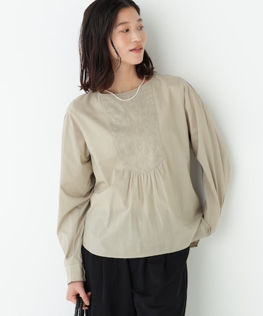 ◆インドキルトヨークノーカラーブラウス