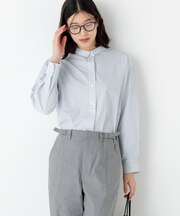 ◆ストライプ形態安定ボックスブラウス