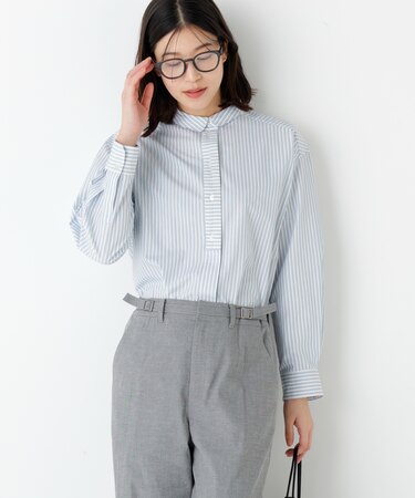 ◆ストライプ形態安定ボックスブラウス