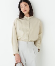 ◆ストライプ形態安定ボックスブラウス