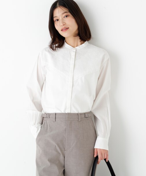 ◆レースドッキングバンドカラーブラウス