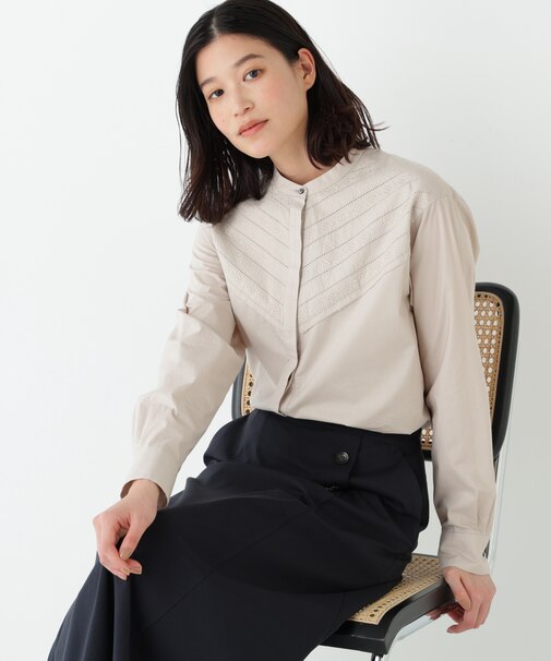 ◆レースドッキングバンドカラーブラウス