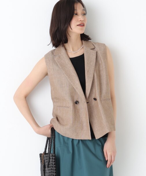 ◆ドライタッチリネン混ショートジレ