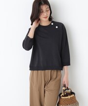 ◆ハイゲージニット６分袖ボタンプルオーバー