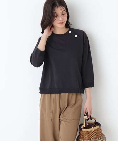 ◆ハイゲージニット６分袖ボタンプルオーバー