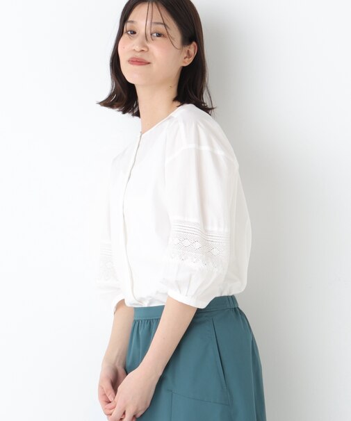 ◆レースドッキングクルーネックブラウス