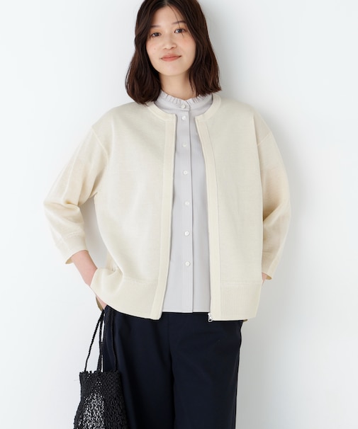 ハイゲージギマ　ジップアップクルーカーディガン