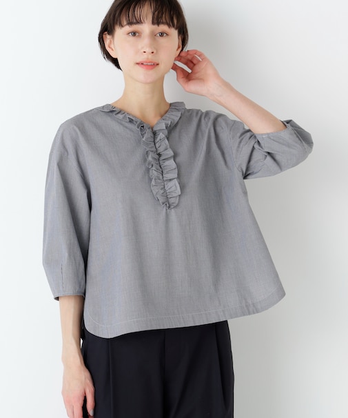 ウォッシュドタイプライターフリルブラウス