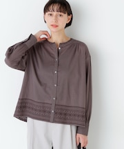 インド刺繍ノーカラーブラウス